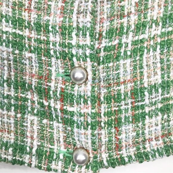 Storets DIANA Green White Plaid Tweed Pearl Button Crop Tank - Picture 7 of 11